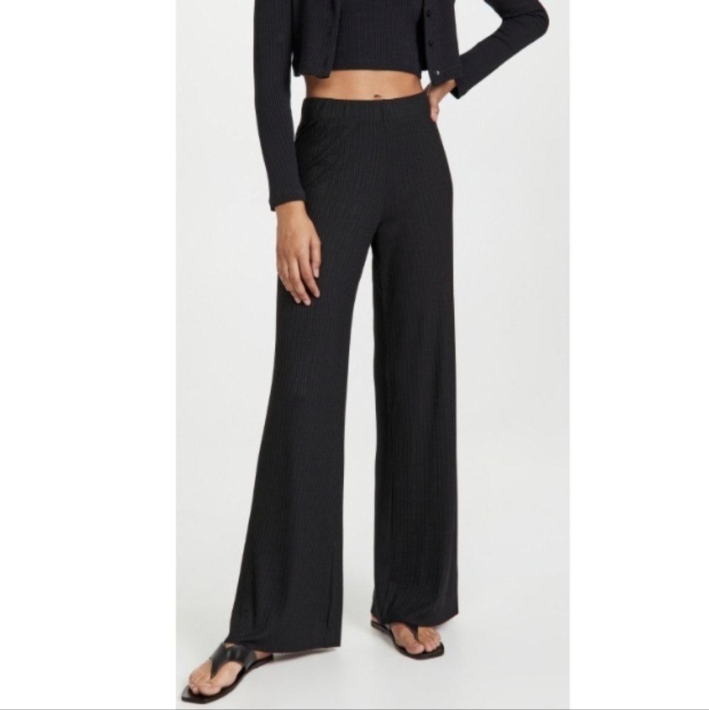Enza Costa Ribbed Straight Leg Pants Black Size S